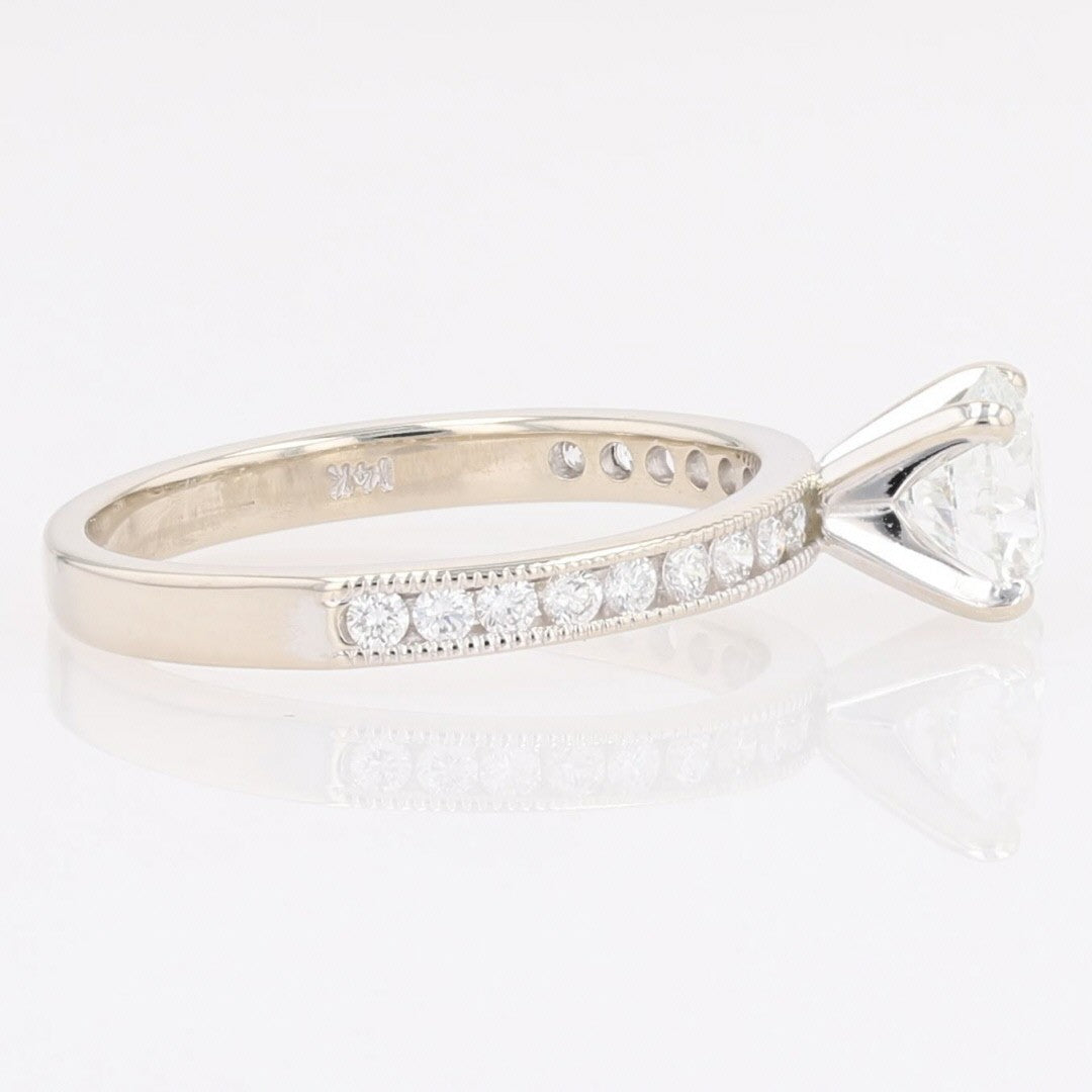 0.86ct Round Brilliant Diamond Solitaire with Accents Ring — GIA Certified, 14k White Gold