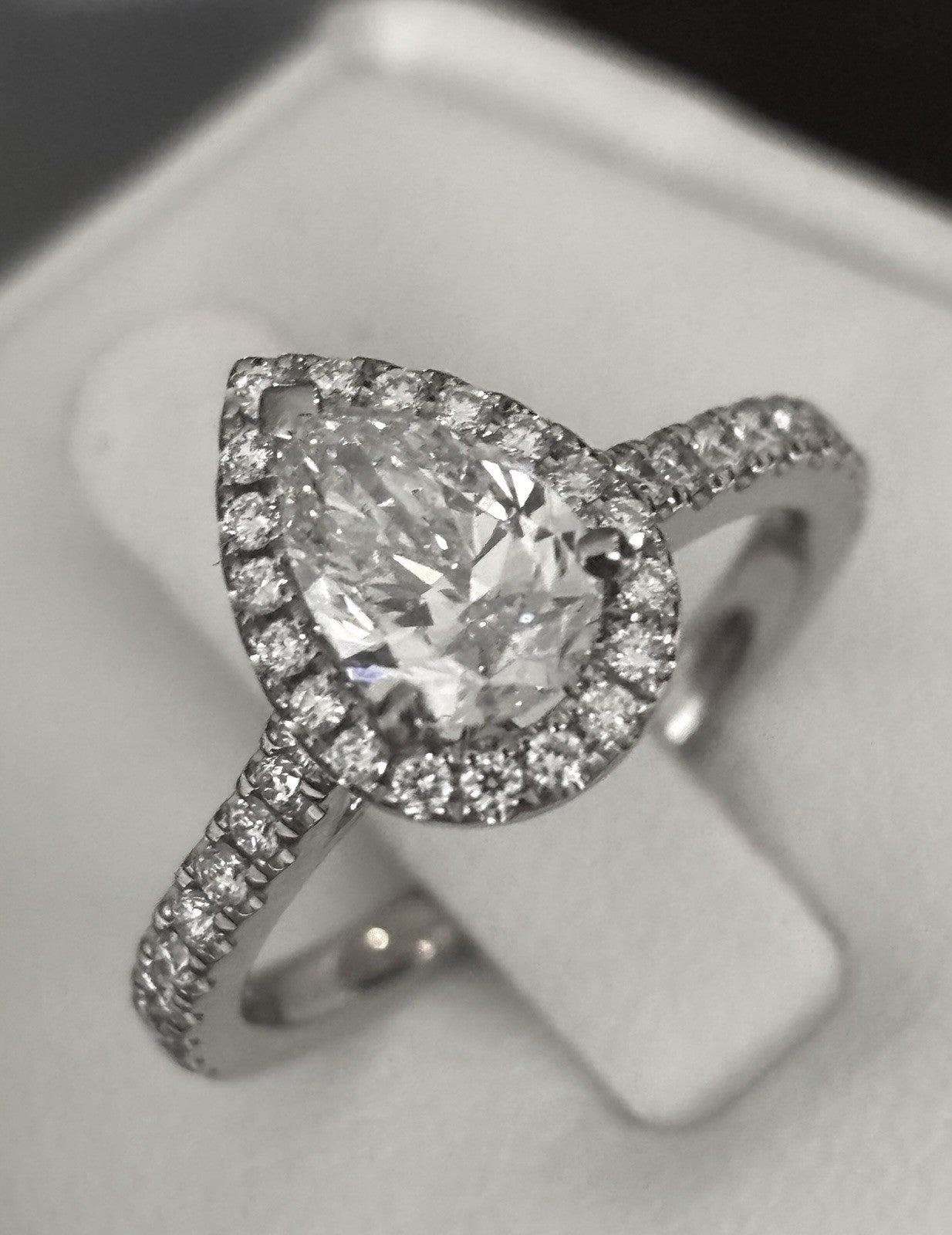 1.00ct Pear Brilliant Diamond Halo Engagement Ring — GIA Certified, 14k White Gold