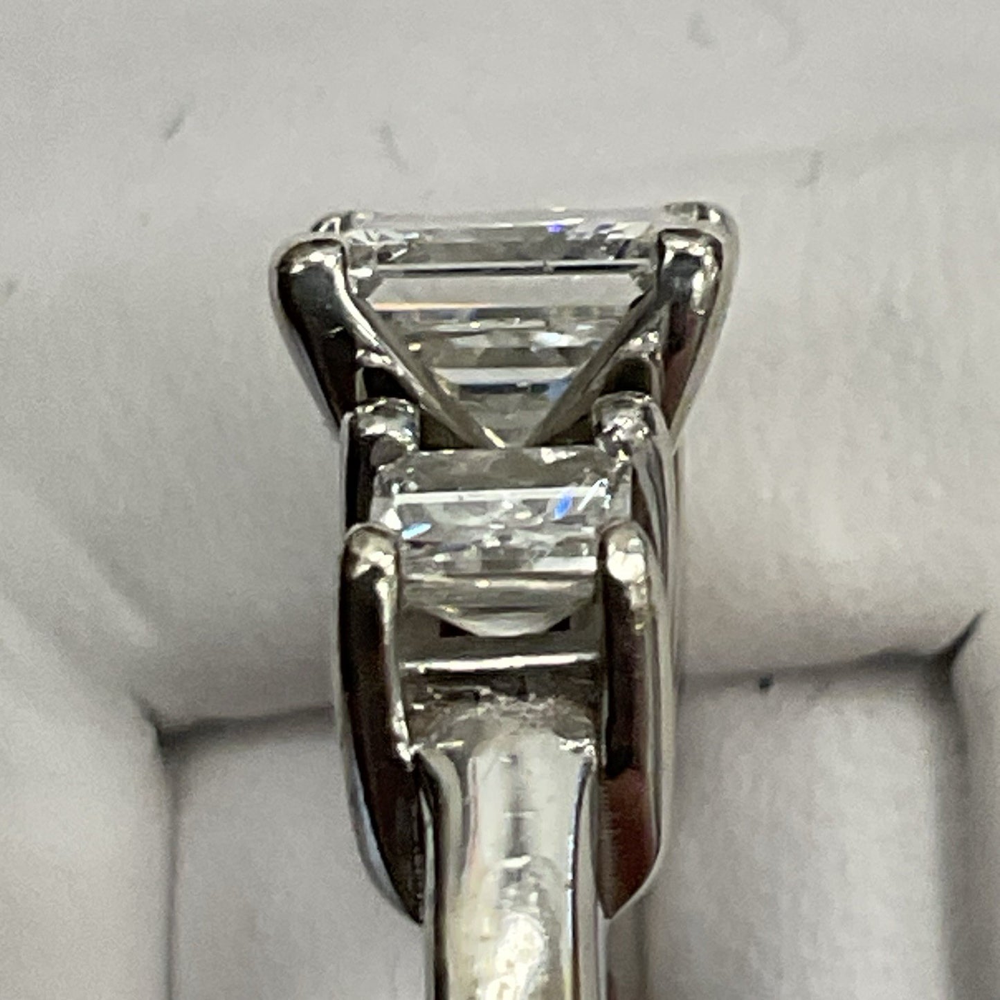 1.01ct Square Modified Brilliant Diamond Three-Stone Engagement Ring — GIA Certified, 14k White Gold