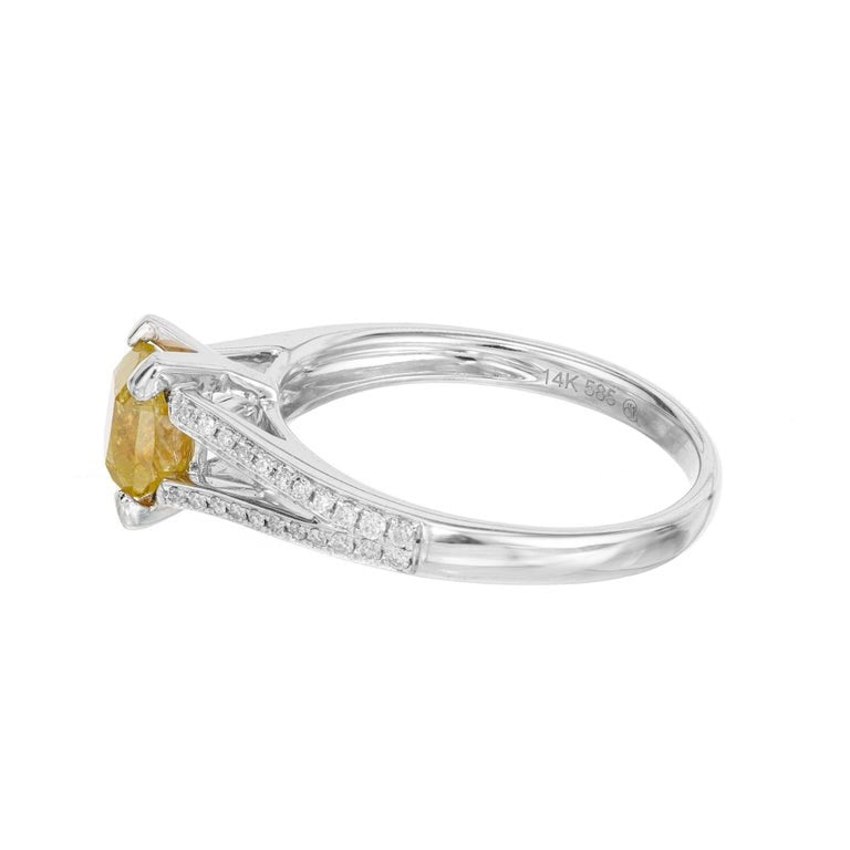 1.17ct Round-Cornered Square Yellow Diamond Engagement Ring — GIA Certified, 14k White Gold