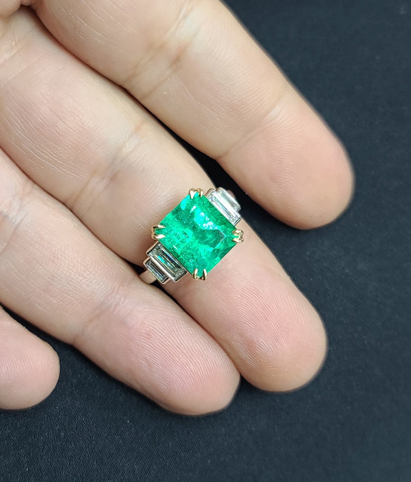 5.87ct Emerald Cut Colombian Emerald Ring — GIA Certified, Platinum & 18k Yellow Gold