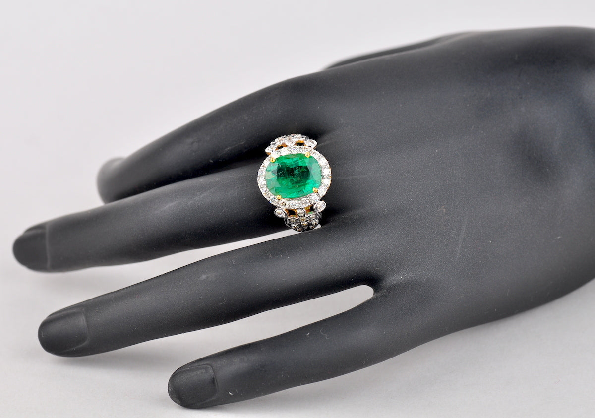 3.89ct Emerald Cut Colombian Emerald Diamond Ring — GIA Certified, 18k Yellow Gold