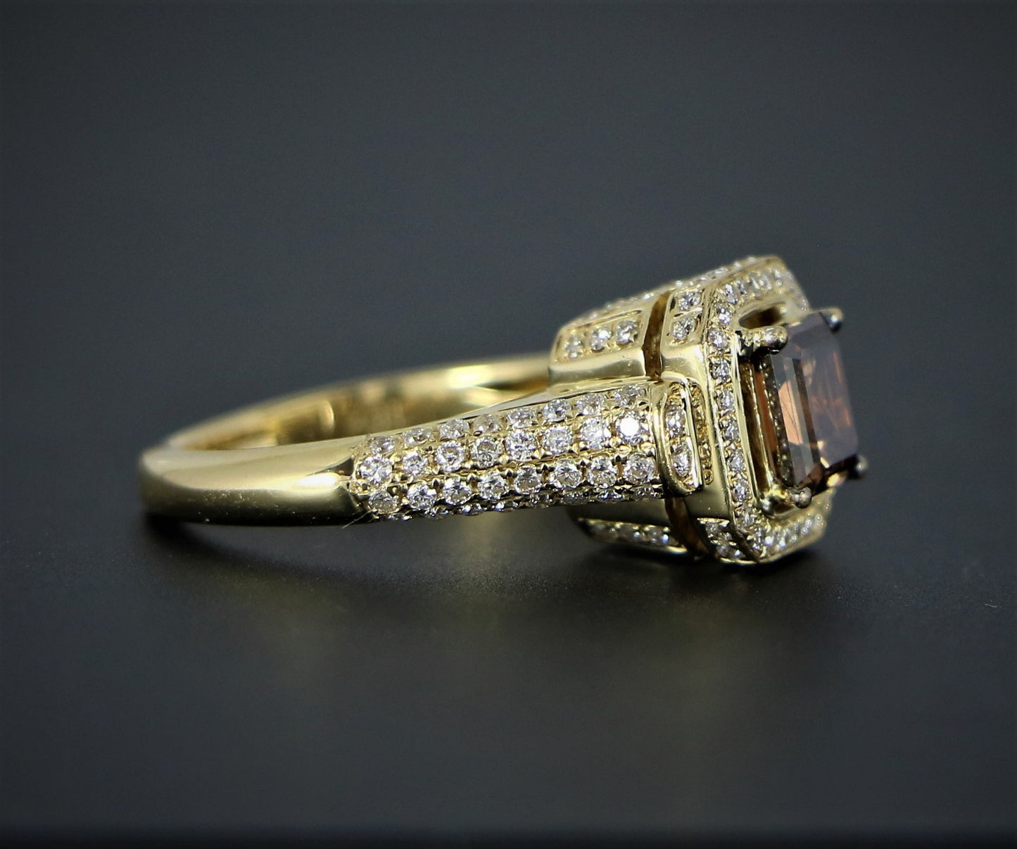 1.14ct Emerald Cut Fancy Dark Orangy Brown Diamond Ring — GIA Certified, 18k Yellow Gold
