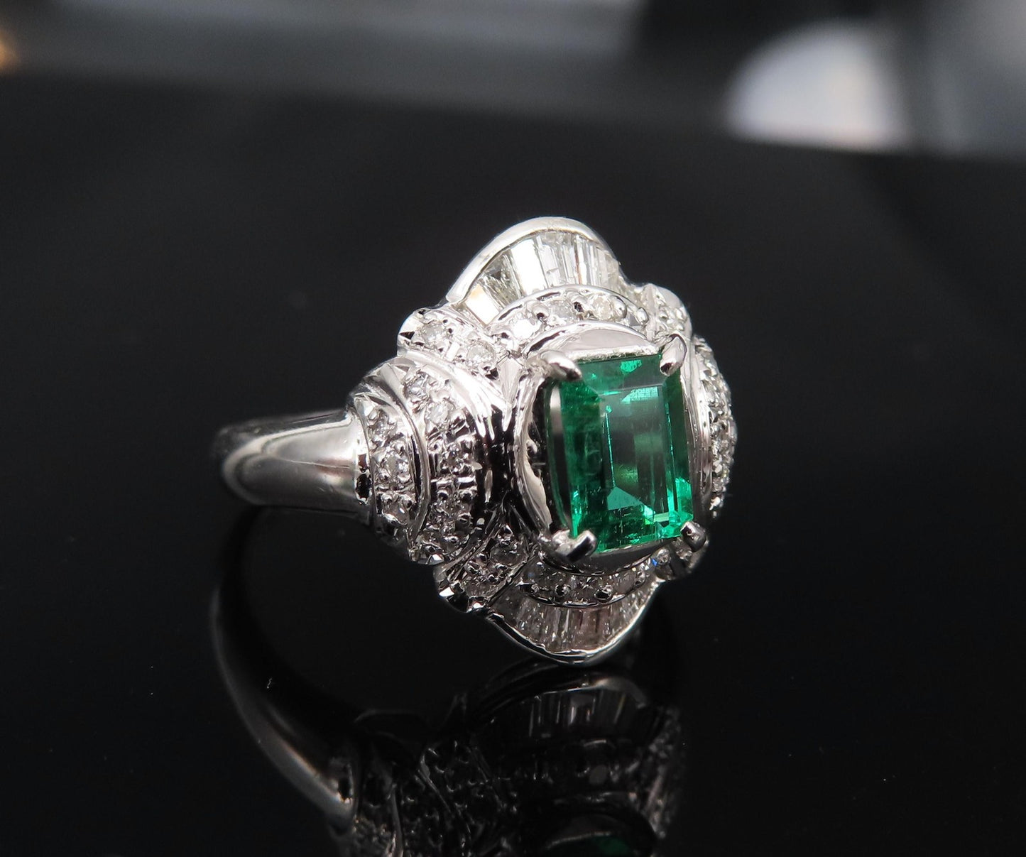 0.61ct Emerald Cut Colombian Emerald & 0.32ct Diamond Ring — GIA Certified, Platinum
