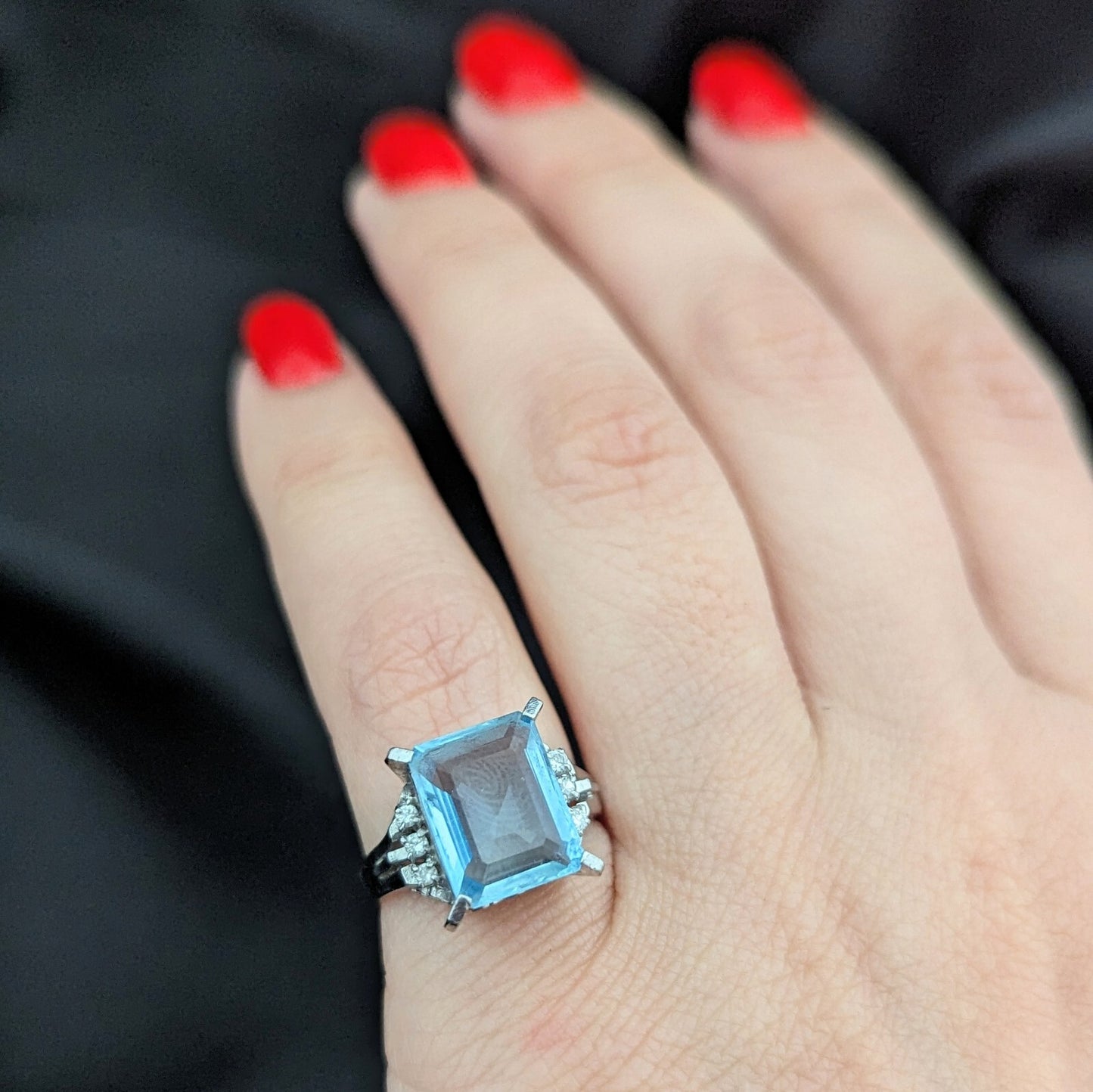 2.84ct Emerald Cut Aquamarine Diamond Platinum Cocktail Ring — GIA Certified