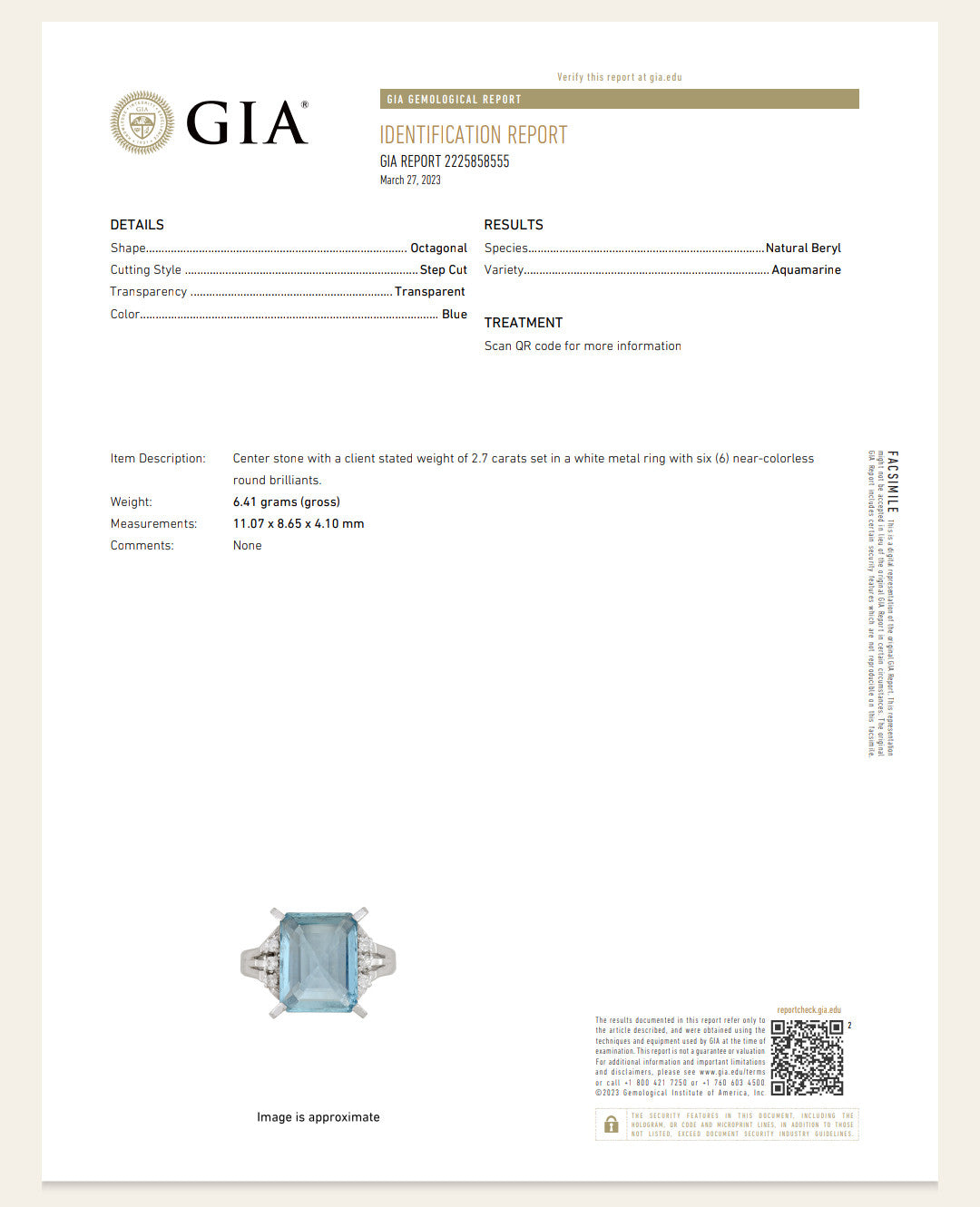 2.84ct Emerald Cut Aquamarine Diamond Platinum Cocktail Ring — GIA Certified