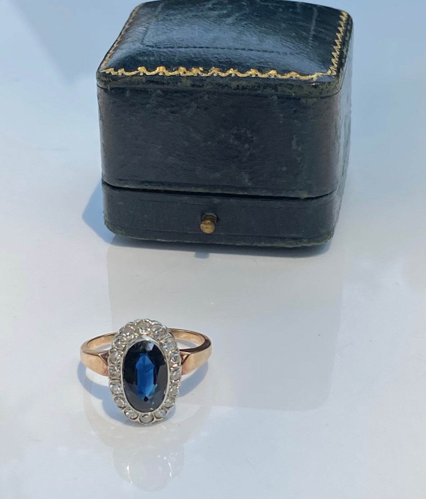 3.10ct Oval Sapphire Diamond Cluster Ring — GIA Certified, 14k White Gold