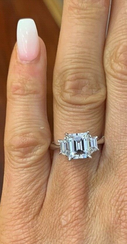 2.06ct Rectangular Step Cut Diamond Three Stone Ring — GIA Certified, Platinum