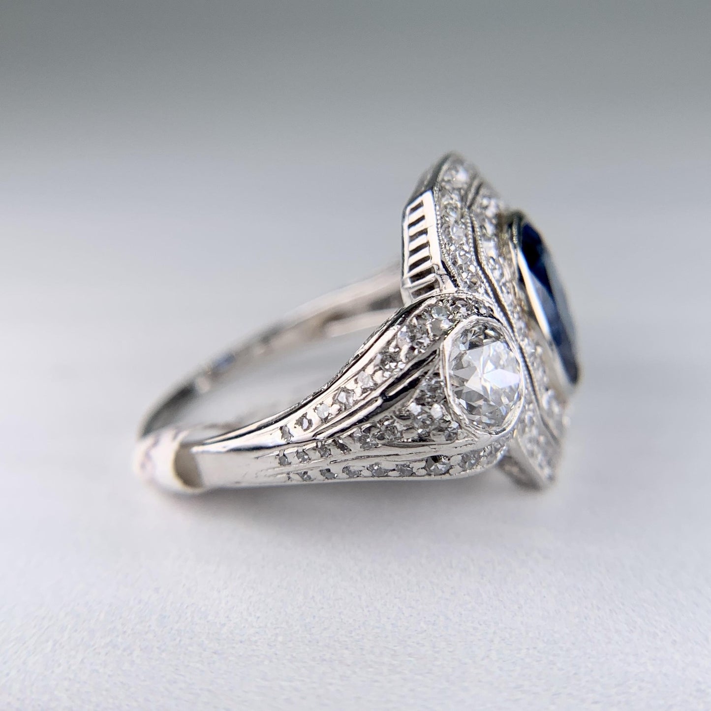 1.56ct Oval Sapphire Diamond Edwardian Ring — GIA Certified, Platinum