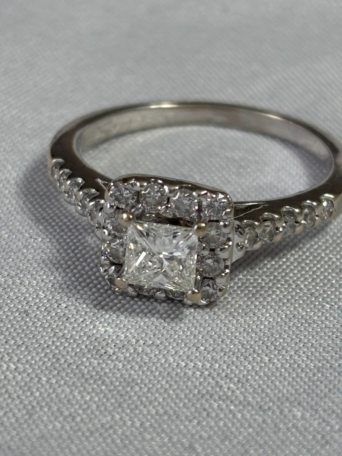 0.51ct Square Modified Brilliant Diamond Halo Engagement Ring — GIA Certified, 14k White Gold