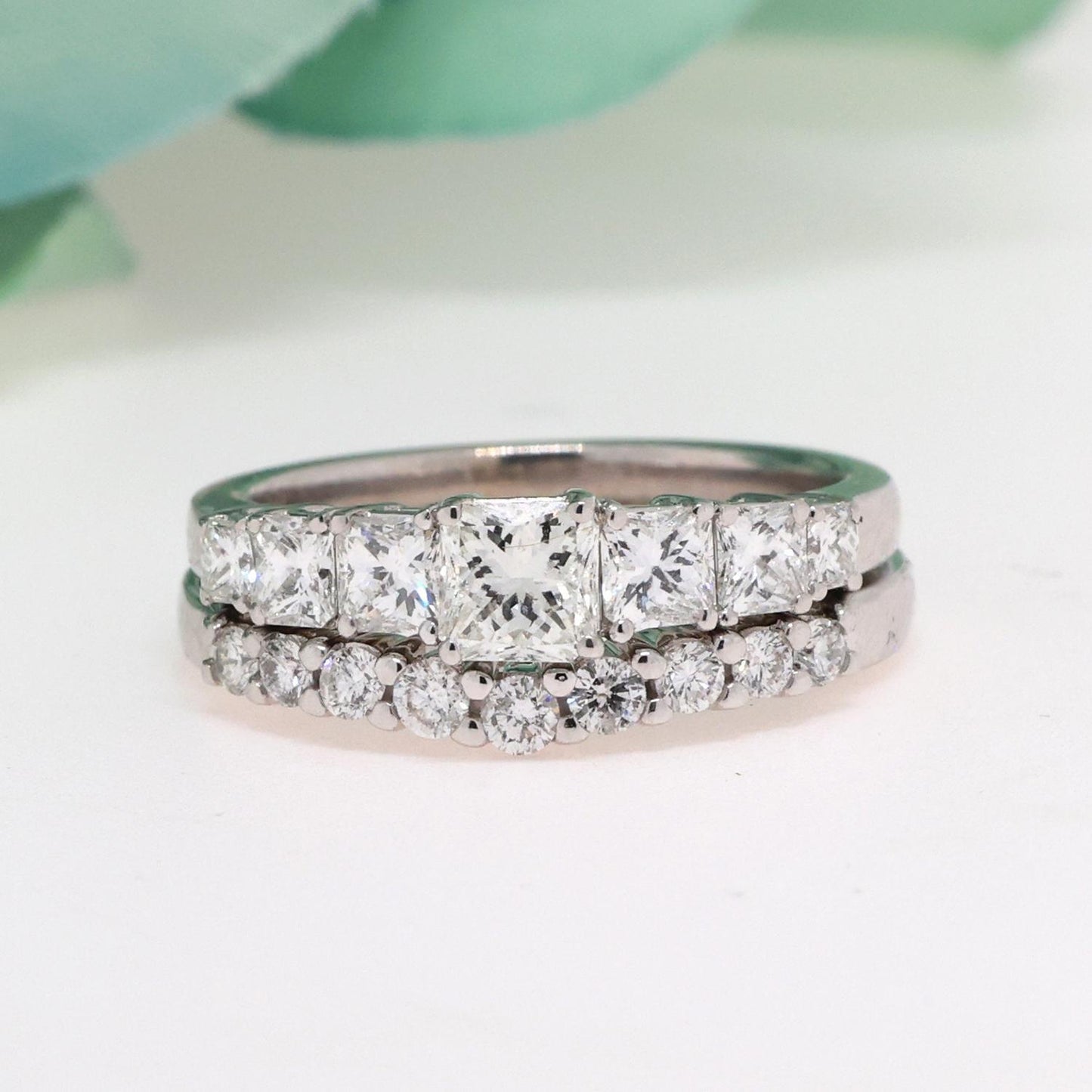 0.47ct Princess Diamond Wedding Ring Set — GIA Certified, 14k & 18k White Gold
