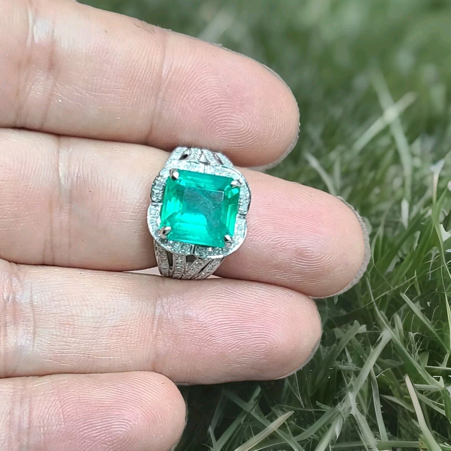 5.29ct Octagonal Step Cut Green Emerald Statement Ring — GIA Certified, 14k White Gold