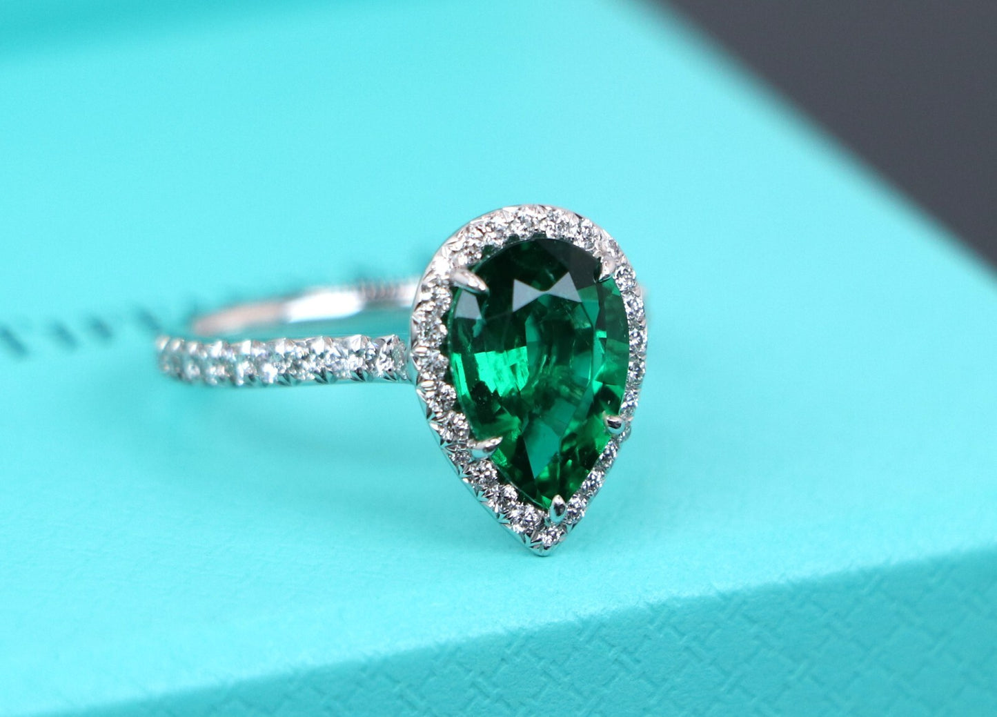 2.19ct Pear Green Emerald Diamond Ring — GIA Certified, Platinum