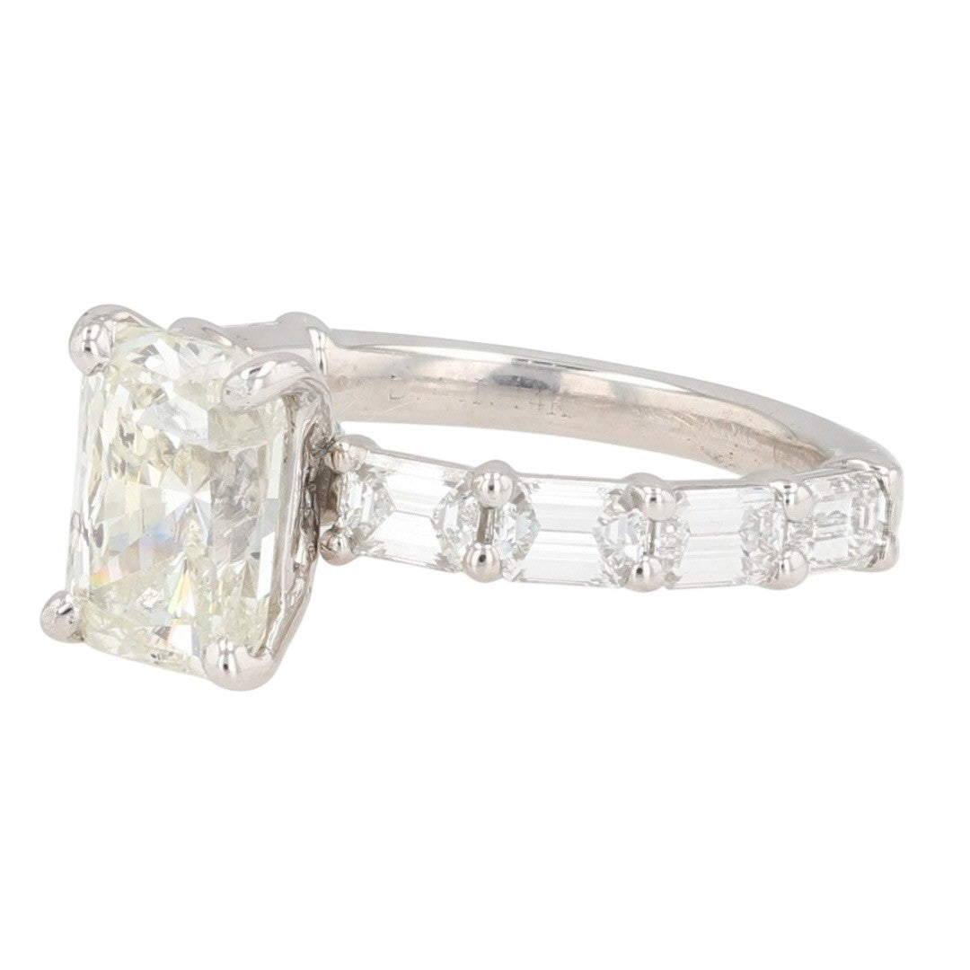 2.78ct Radiant Diamond Solitaire with Baguette Accents Ring — GIA Certified, 14k White Gold