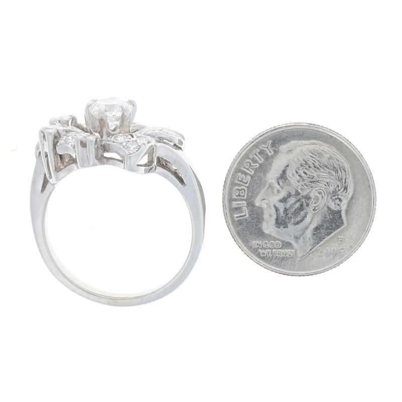 0.56ct Round Brilliant Diamond Retro Bow Cluster Ring — GIA Certified, 14k White Gold