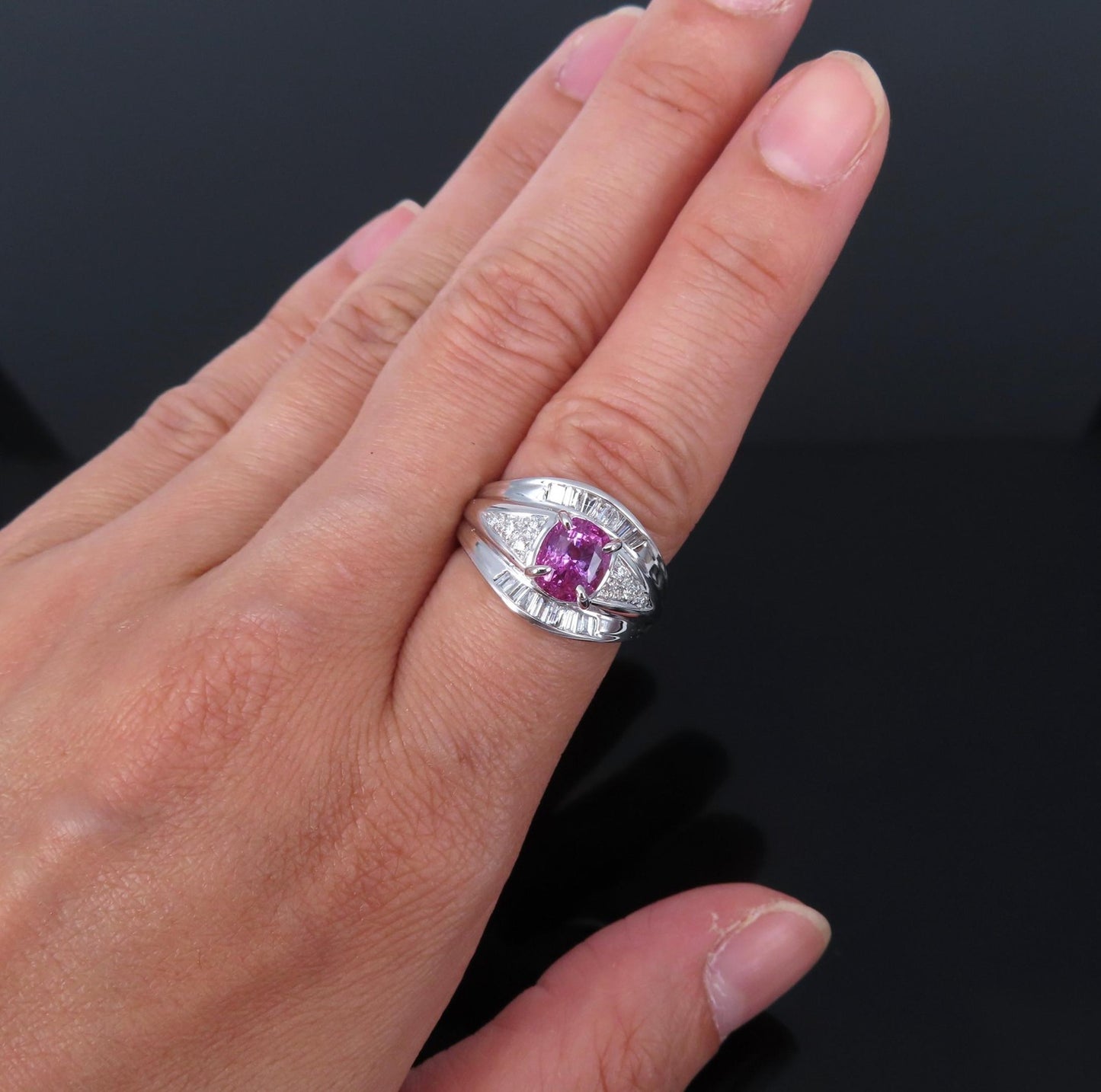2.12ct Cushion Cut Pink Sapphire & 0.54ct Diamond Ring — GIA Certified, Platinum