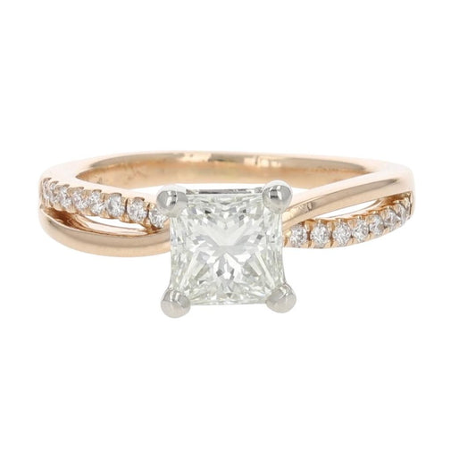 1.11ct Princess Diamond Solitaire with Accents Ring — GIA Certified, 14k Rose Gold