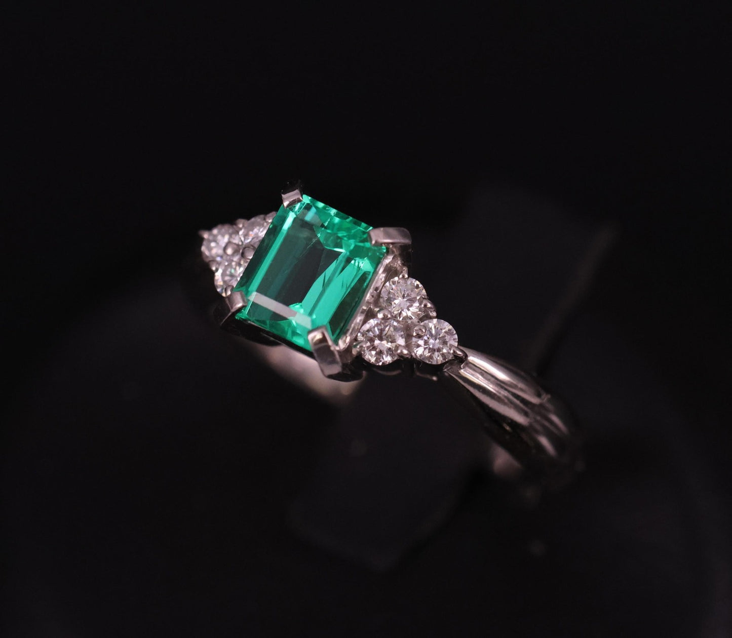 0.81ct Emerald Cut Colombian Emerald & Diamond Ring — GIA Certified, Platinum