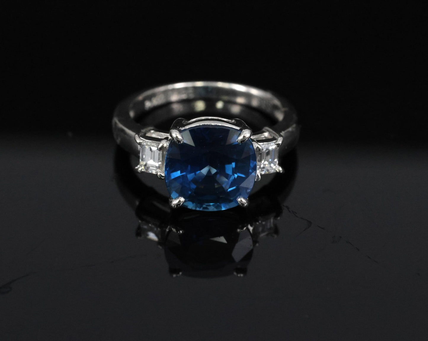 3.87ct Cushion Cut Blue Sapphire Diamond Ring — GIA Certified, Platinum