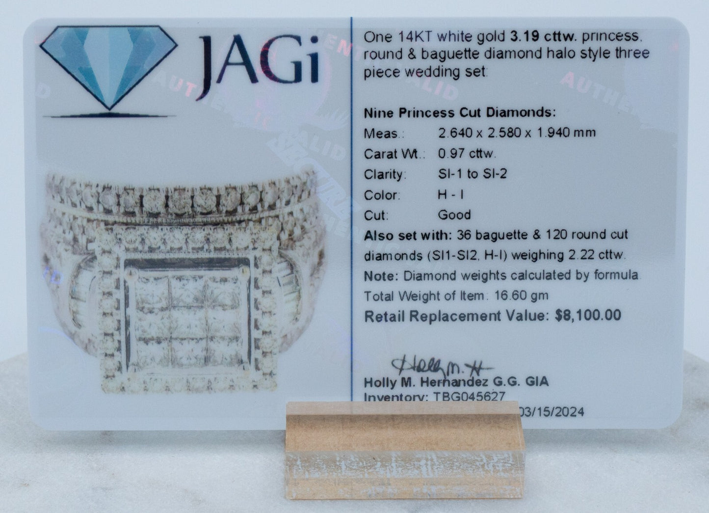 3.19ct Princess Cut Diamond Halo Wedding Set — GIA Certified, 14k White Gold
