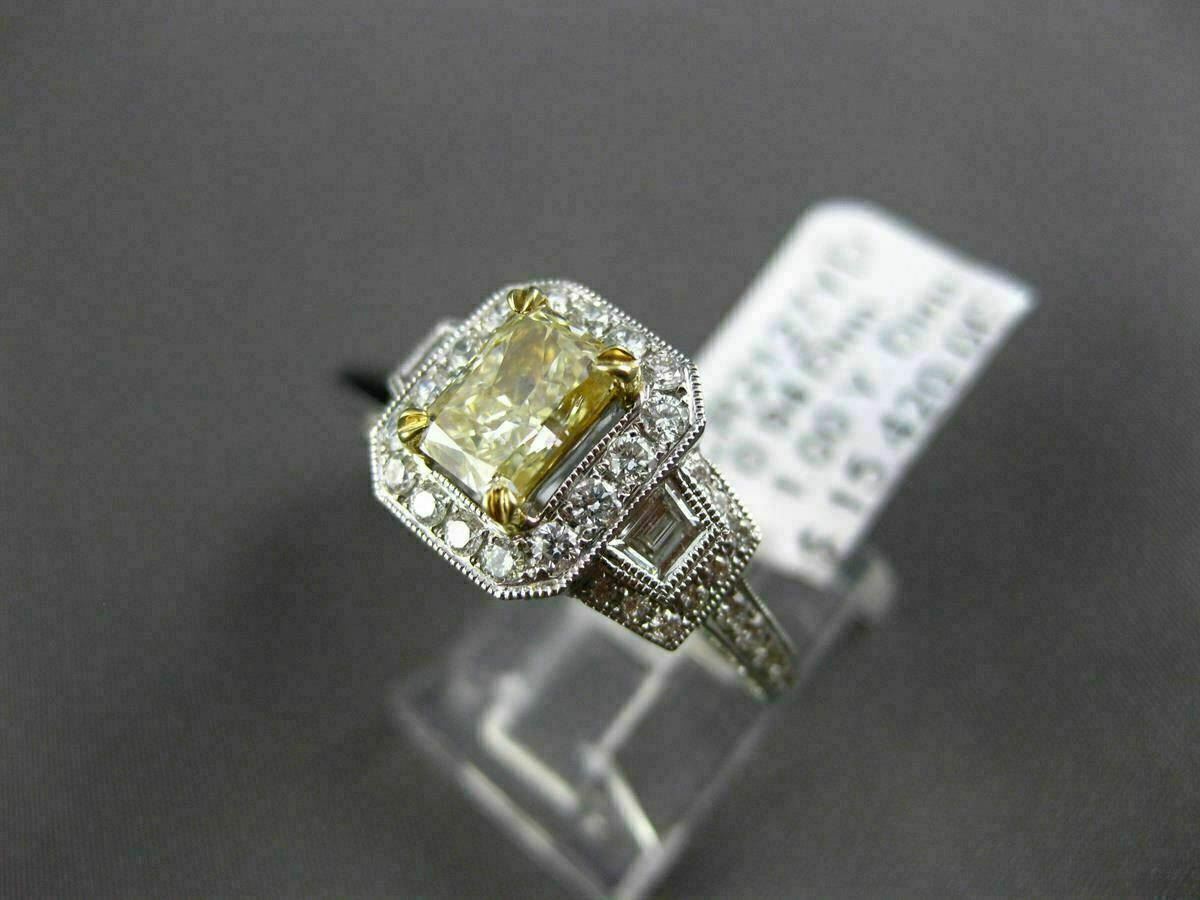 2.04ct Fancy Yellow Diamond 3-Stone Halo Ring — GIA Certified, 18k Two-Tone Gold