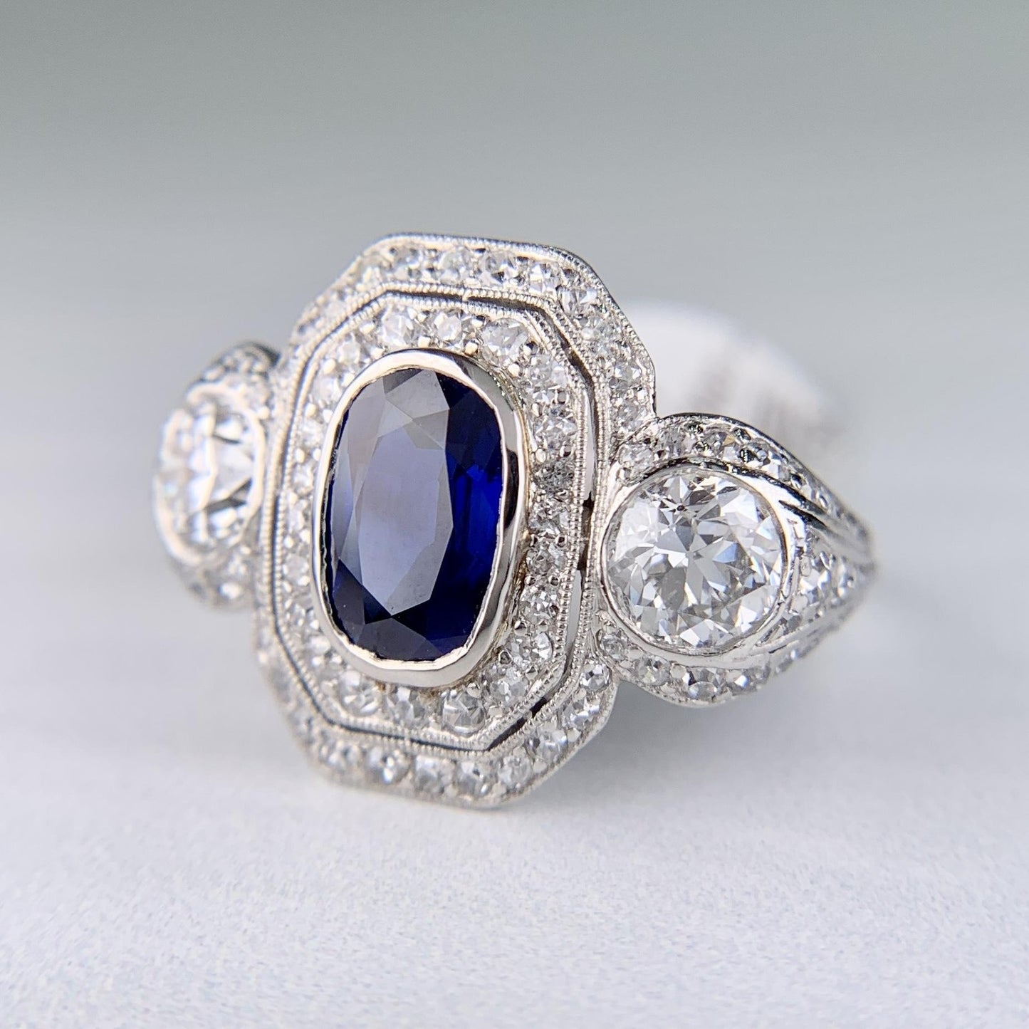 1.56ct Oval Sapphire Diamond Edwardian Ring — GIA Certified, Platinum