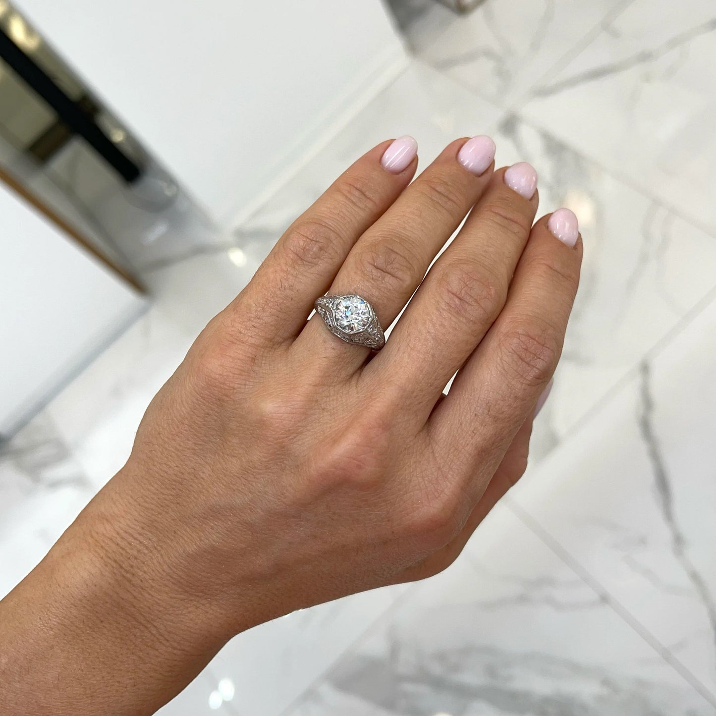 1.71ct Princess Diamond Milgrain Engagement Ring — GIA Certified, 14k White Gold