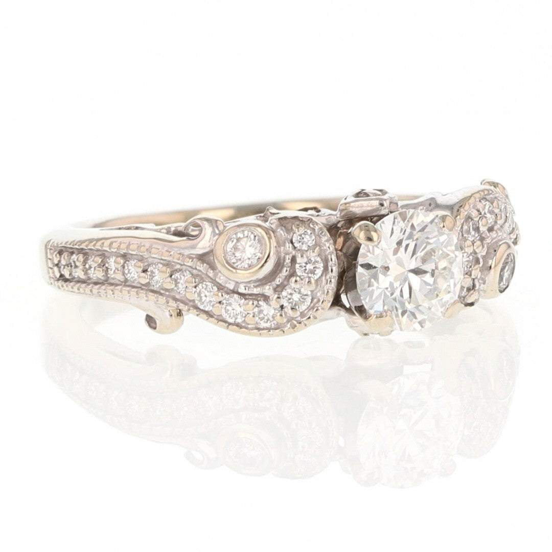 0.51ct Round Brilliant Diamond Swirl Pavé Engagement Ring — GIA Certified, 14k White Gold