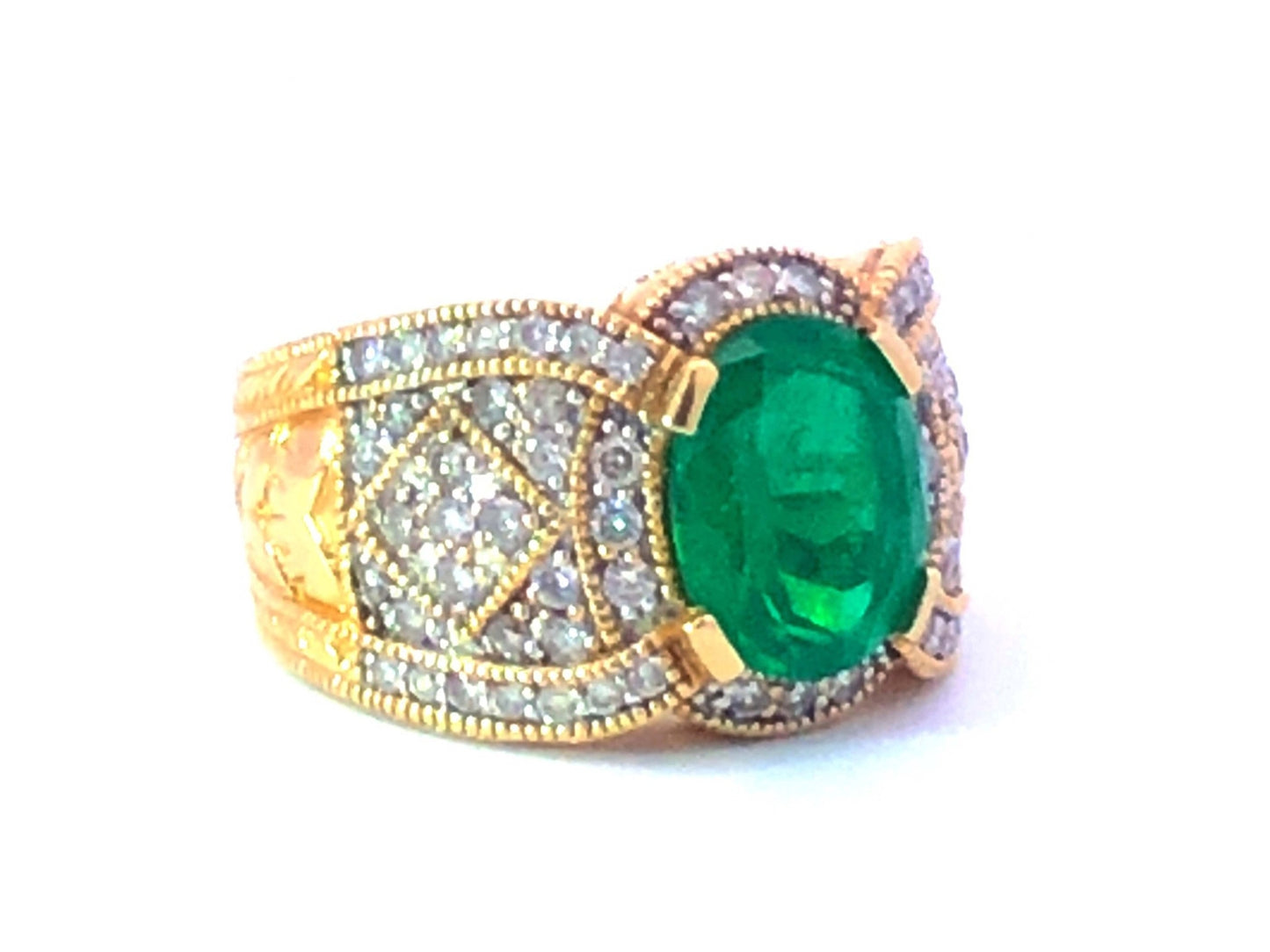 2.65ct Oval Colombian Emerald & Diamond Halo Ring — GIA Certified, 14k Yellow Gold