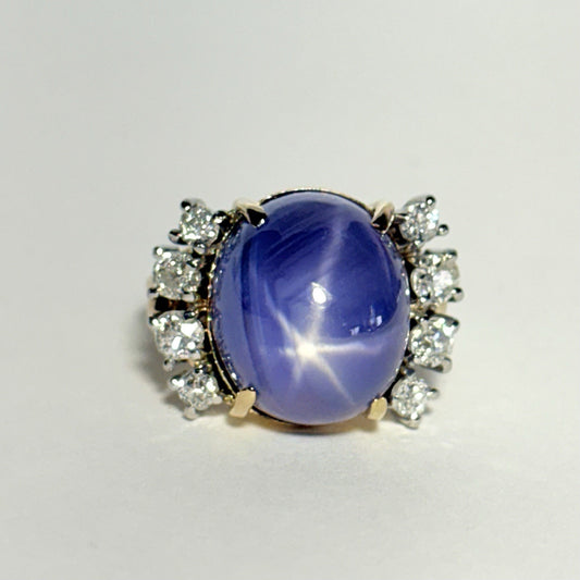19.72ct Star Sapphire Diamond Ring — GIA Certified, 14k Yellow Gold