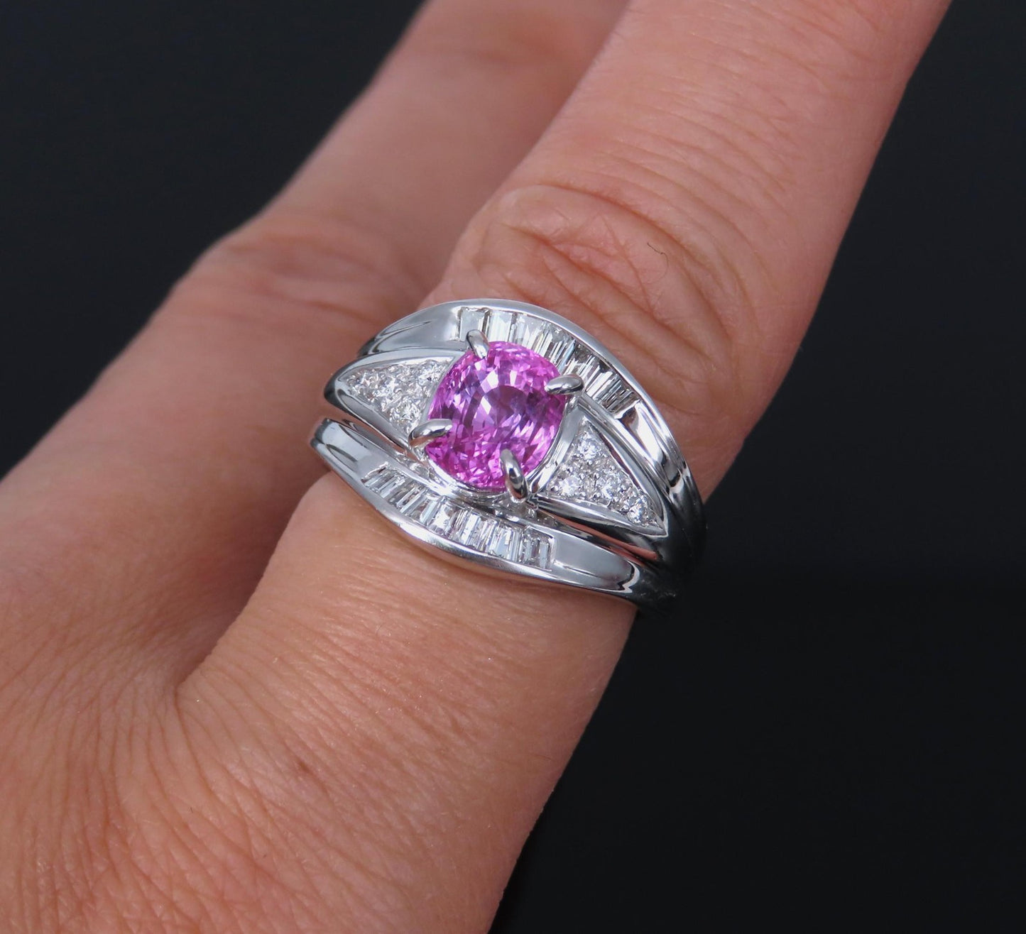 2.12ct Cushion Cut Pink Sapphire & 0.54ct Diamond Ring — GIA Certified, Platinum