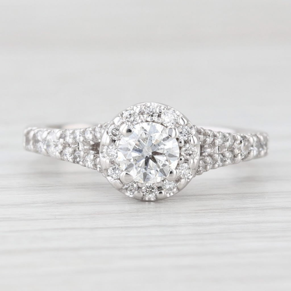 0.52ct Round Brilliant Diamond Halo Engagement Ring — GIA Certified, 14k White Gold
