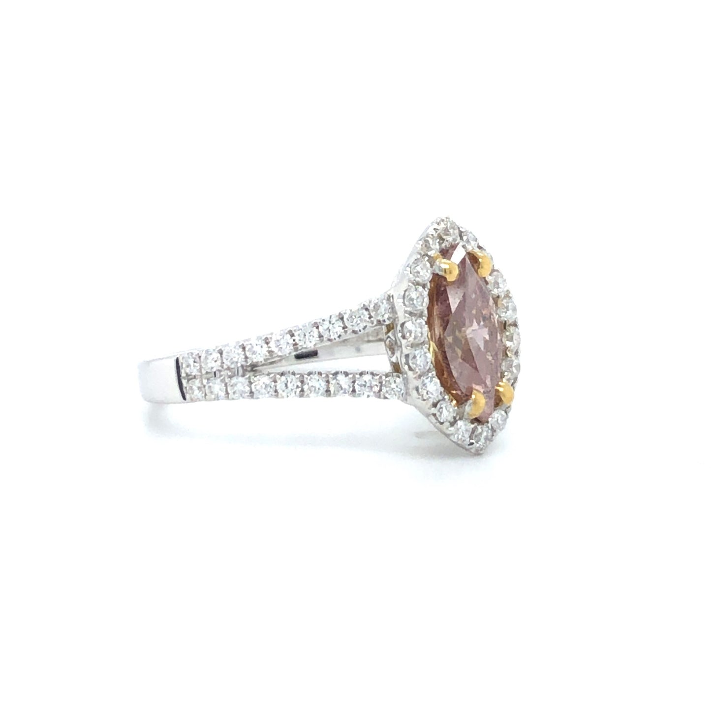 1.02ct Marquise Diamond Halo Engagement Ring — GIA Certified, 18k Two-Tone Gold