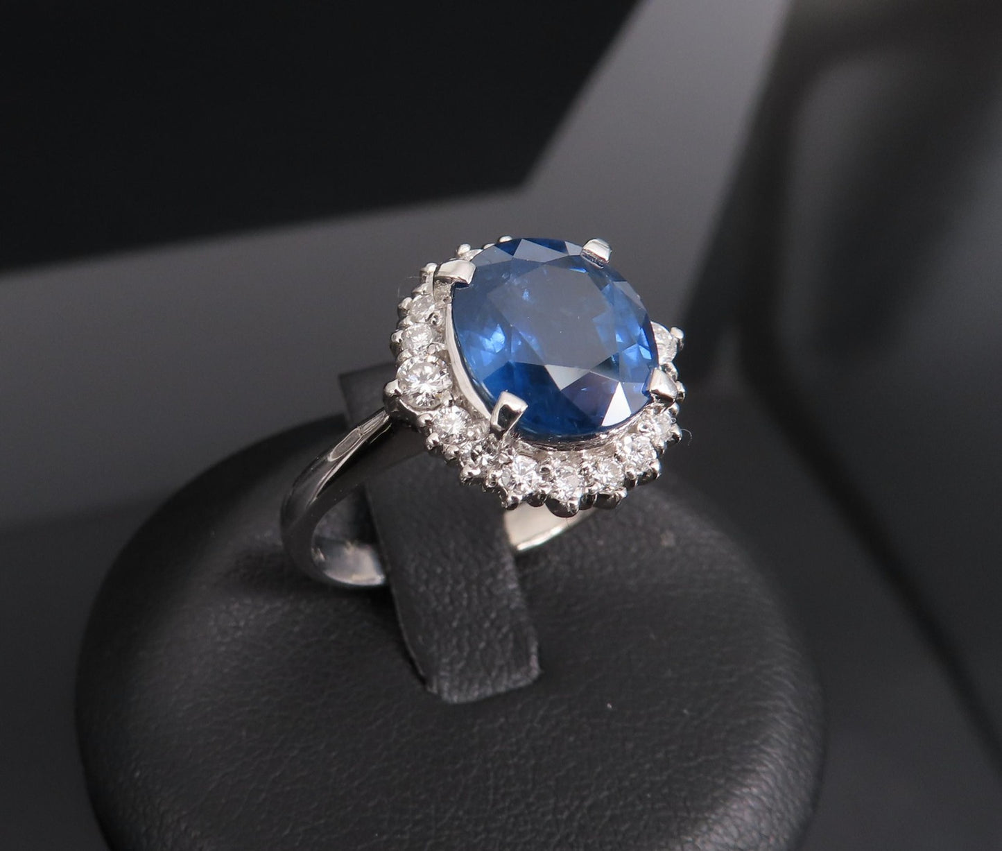 4.06ct Oval Diamond Sapphire Halo Ring — GIA Certified, 14k White Gold