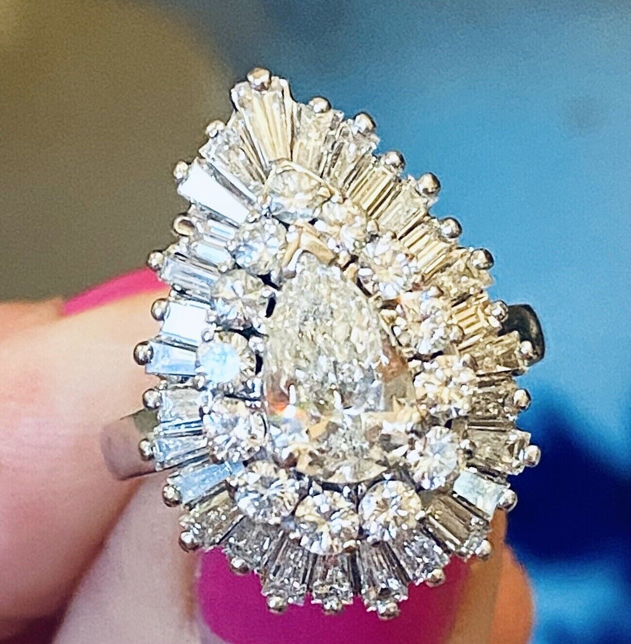 1.01ct Pear Brilliant Diamond Ballerina Ring — GIA Certified, Platinum