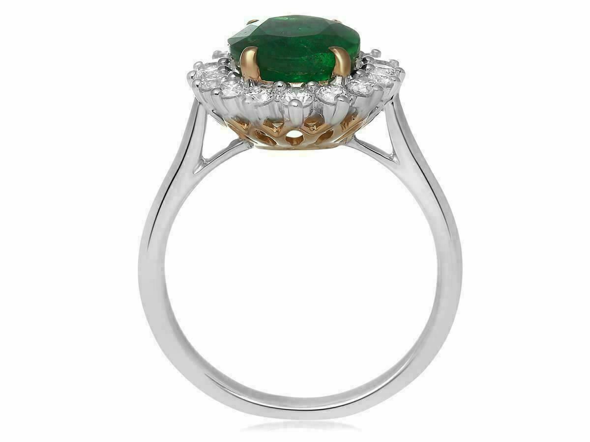 3.49ct Oval Diamond & Emerald Halo Ring — GIA Certified, 18k Two-Tone Gold