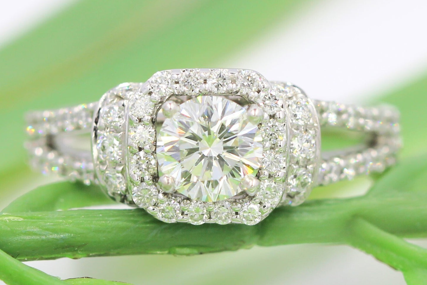0.70ct Round Modified Brilliant Diamond Halo Engagement Ring — GIA Certified, 14k White Gold