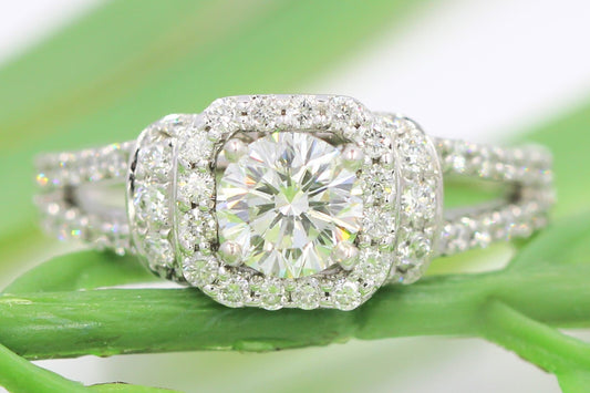 0.70ct Round Modified Brilliant Diamond Halo Engagement Ring — GIA Certified, 14k White Gold