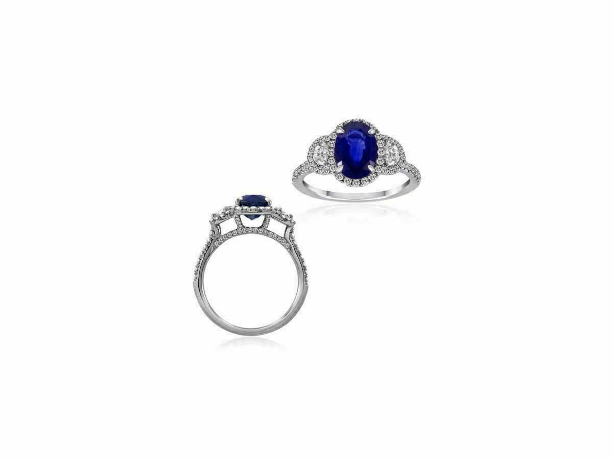 3.05ct Diamond & Sapphire Halo Engagement Ring — GIA Certified, 18k Two-Tone Gold