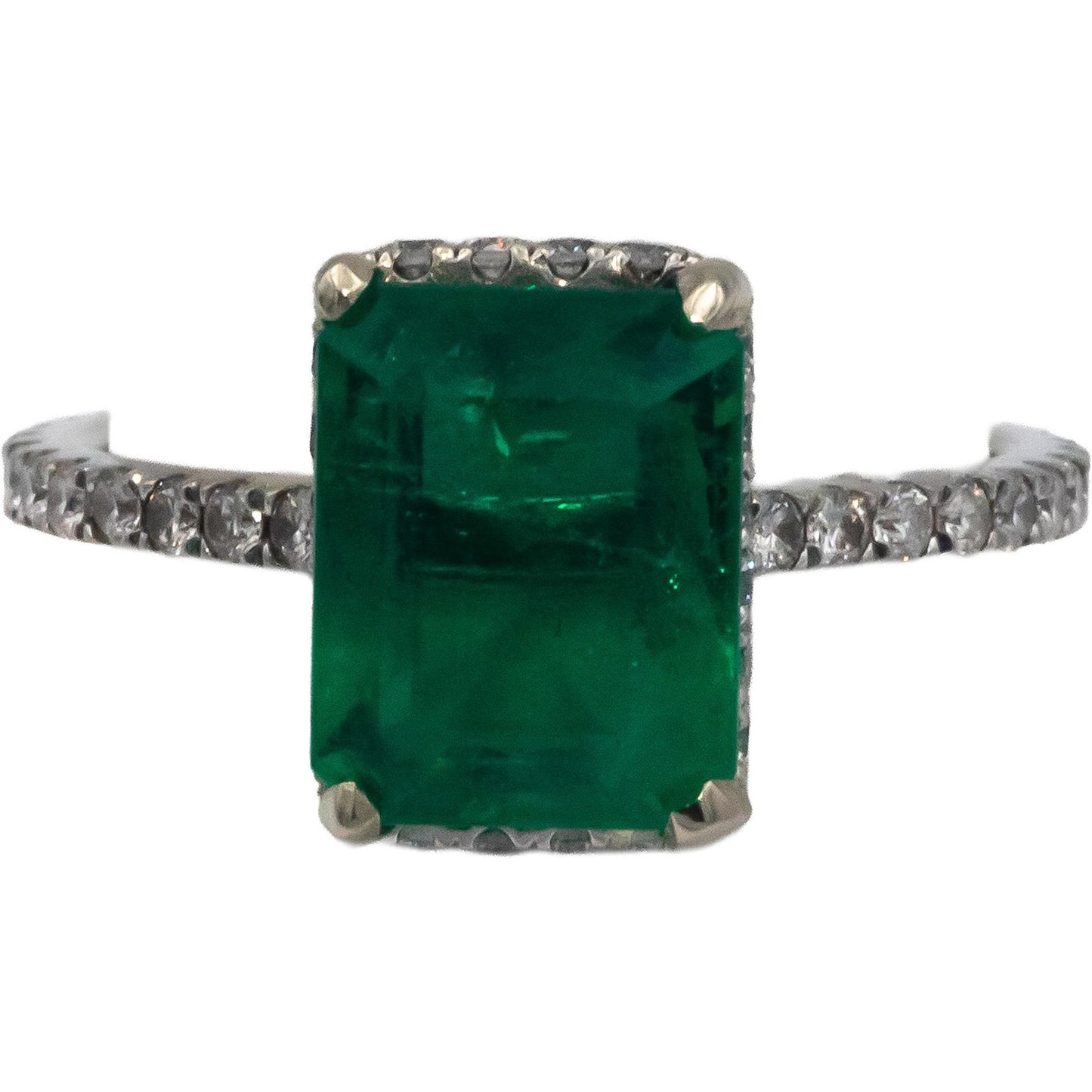 2.43ct Octagonal Zambia Emerald Diamond Ring — GIA Certified, 18k White Gold