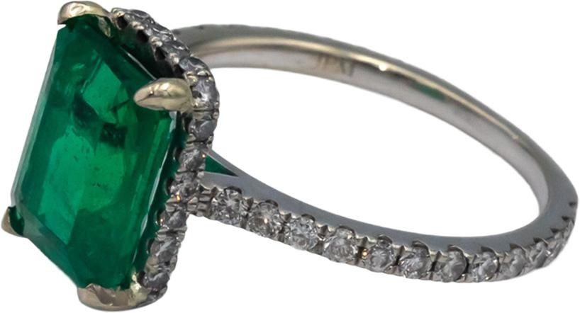 2.43ct Octagonal Zambia Emerald Diamond Ring — GIA Certified, 18k White Gold
