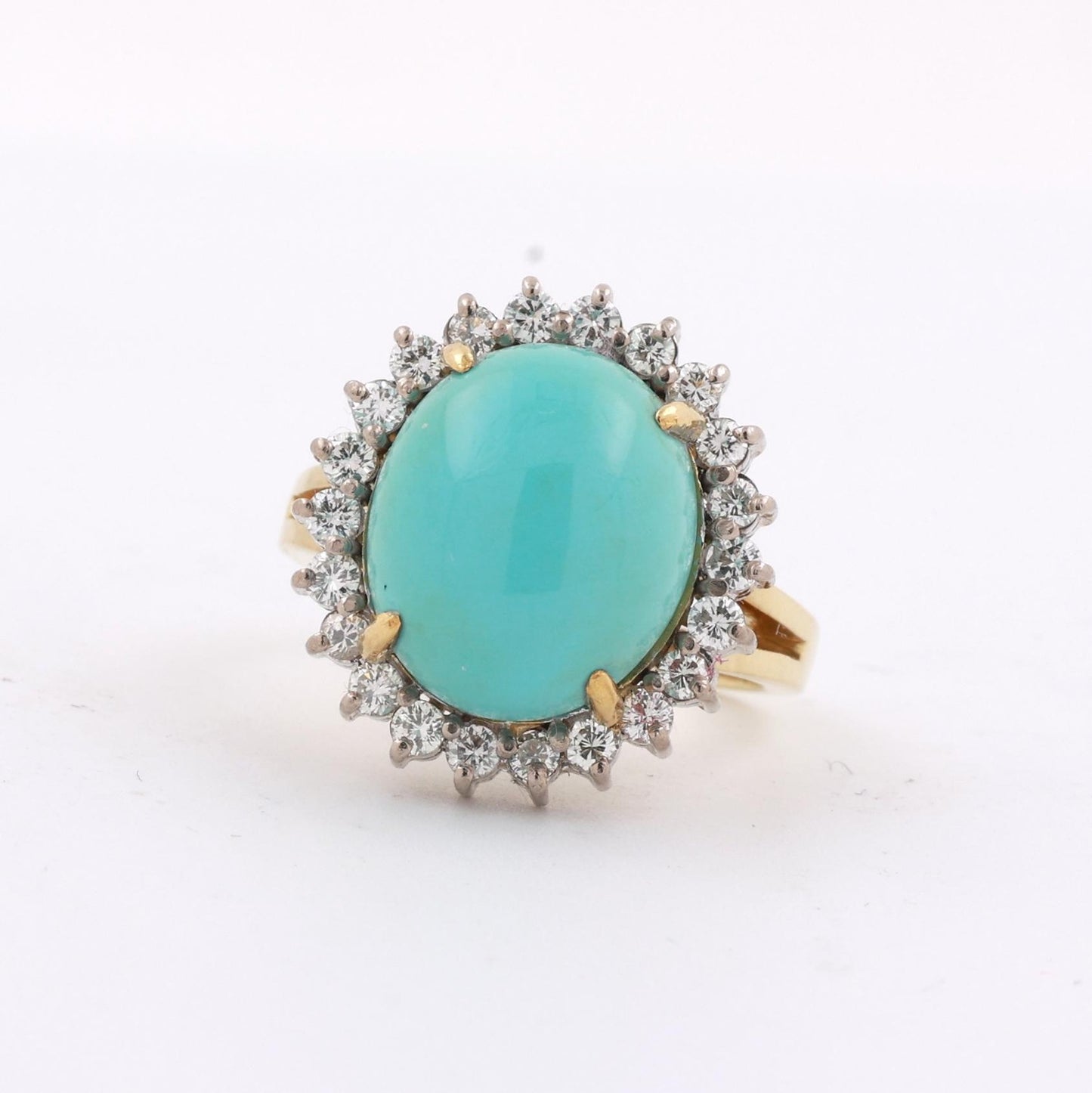 7.25ct Oval Turquoise Halo Diamond Ring — GIA Certified, 18k Two-Tone Gold