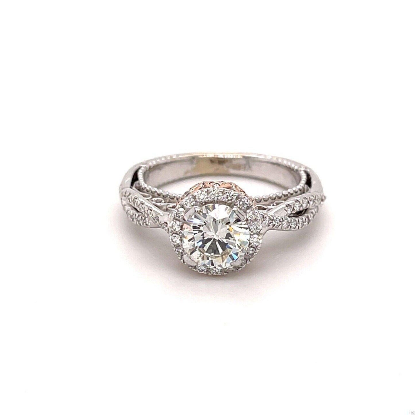 1.14ct Round Brilliant Diamond Halo Ring — GIA Certified, 14k White & Rose Gold