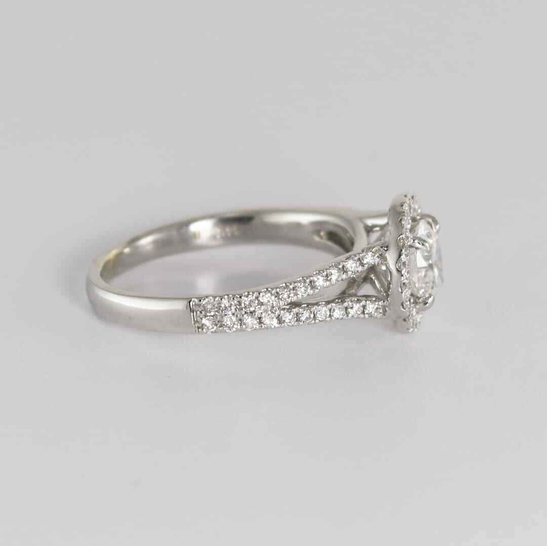 0.67ct Round Brilliant Diamond Halo Ring — GIA Certified, 14k White Gold