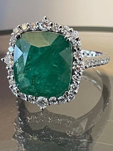 7.26ct Emerald & Diamond Halo Eternity Band Ring — GIA Certified, Platinum