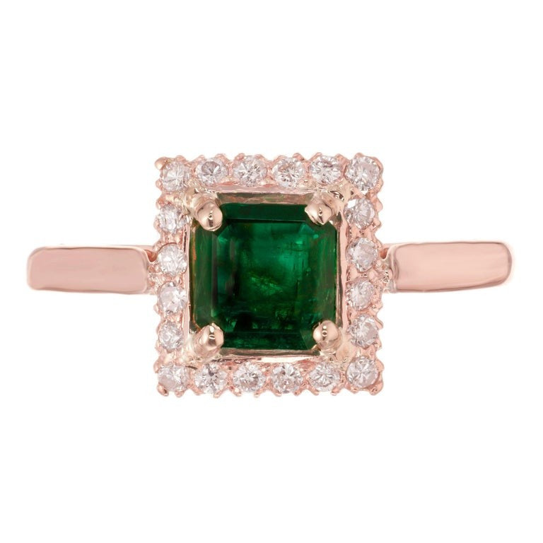 0.67ct Octagonal Emerald Diamond Halo Engagement Ring — GIA Certified, 14k Rose Gold