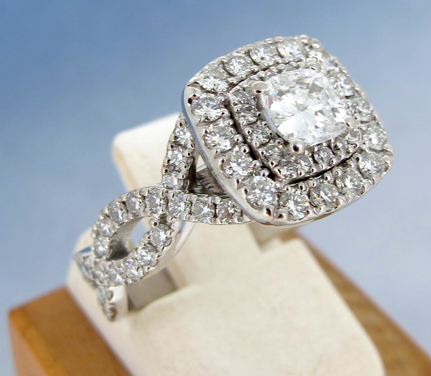 0.51ct Cushion Modified Brilliant Diamond Halo Engagement Ring — GIA Certified, 14k White Gold
