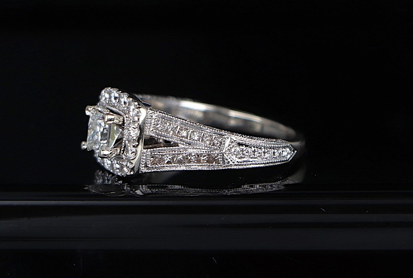 0.70ct Princess Cut Diamond Halo Engagement Ring — GIA Certified, 14k White Gold