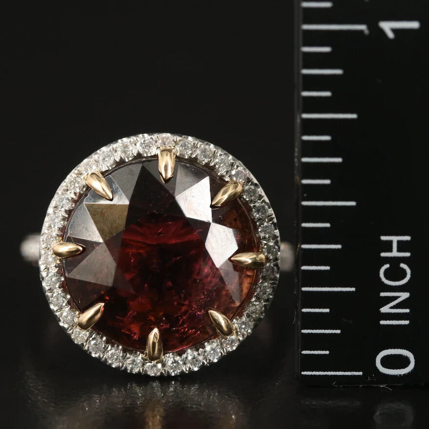 12.13ct Round Brilliant Tourmaline Diamond Ruby Ring — GIA Certified, Platinum