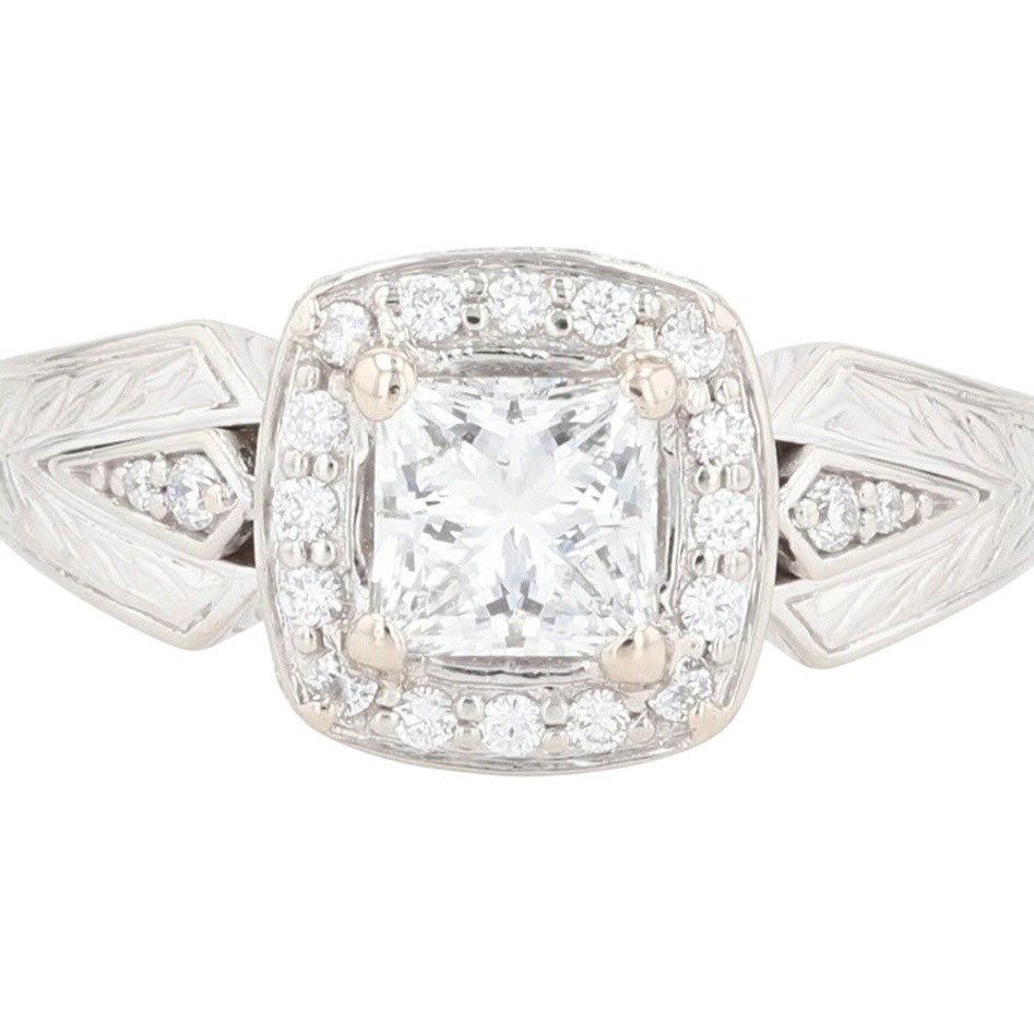 1.17ct Princess Cut Diamond Halo Engagement Ring — GIA Certified, 14k White Gold